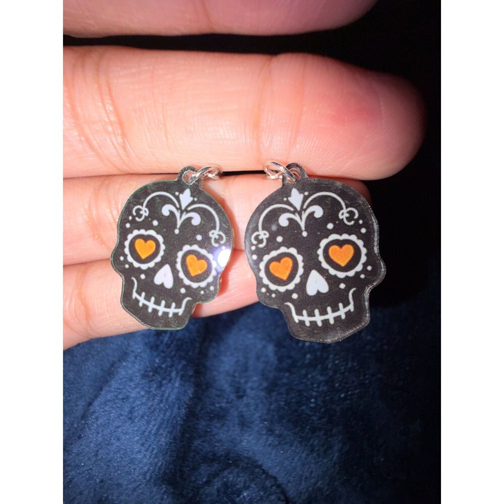 New Halloween Black Sugar Skull Acrylic Dangle Earrings